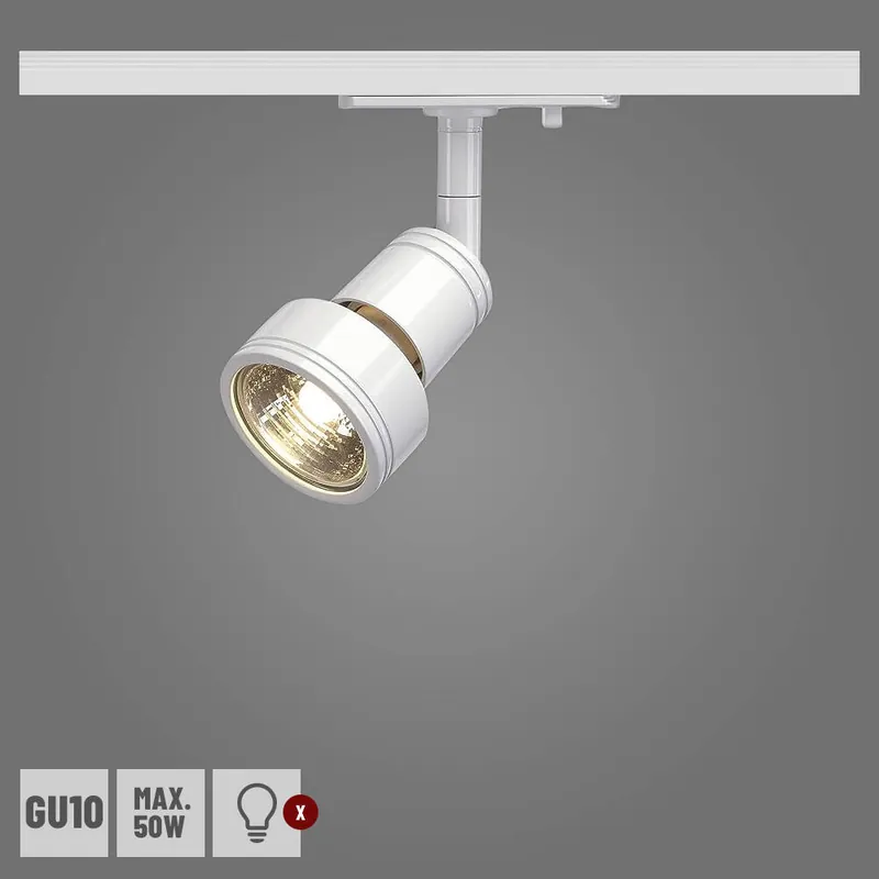 SLV 1-Phasen Strahler PURI Track weiß GU10 QPAR51 max. 50W für Hochvolt-Stromschiene inkl. 1P-Adapter Markenprodukt