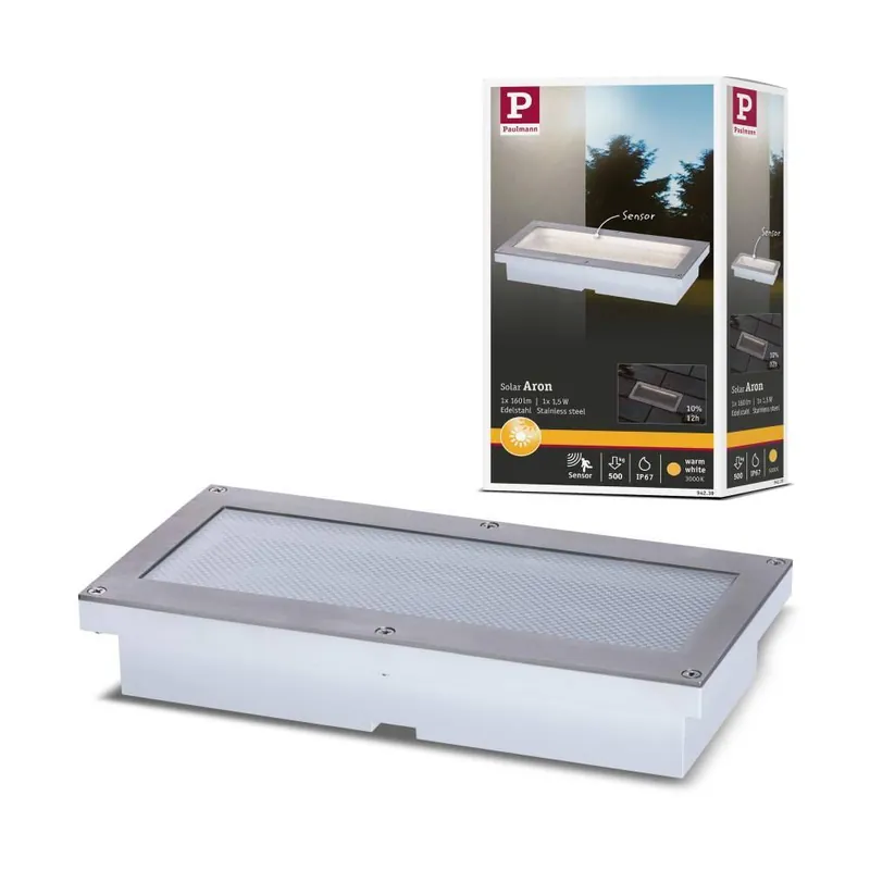Paulmann Solar LED-Bodeneinbauleuchte Aron 20x10 cm mit Bewegungsmelder & Dämmerungssensor IP67 3000K Meistverkauft