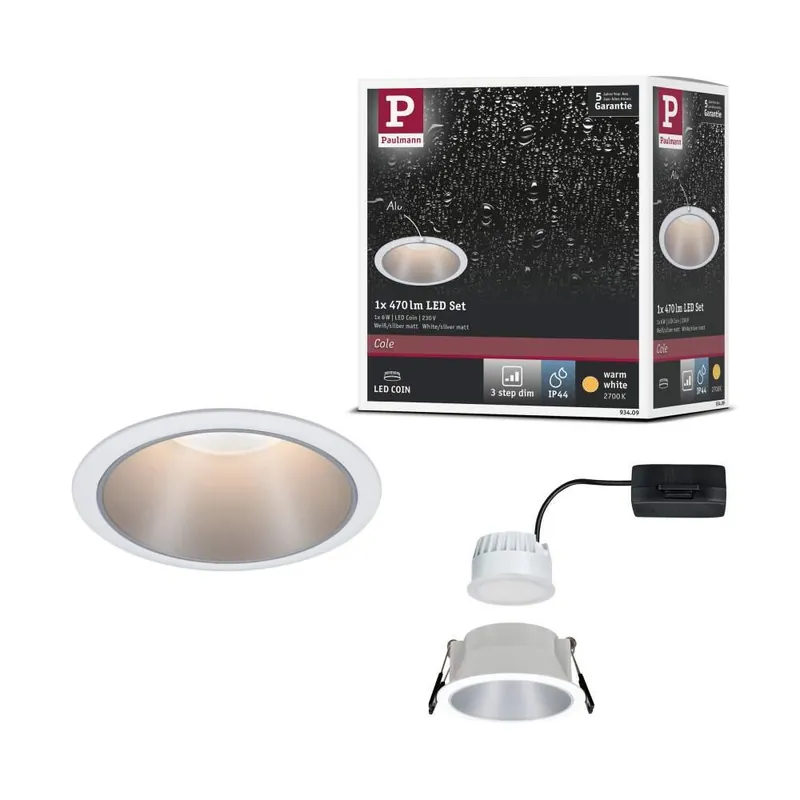 Online Kaufen Paulmann LED Einbauleuchte Cole Coin Weiß/Silber 6W 470lm 2700K IP44 3-Step-Dim