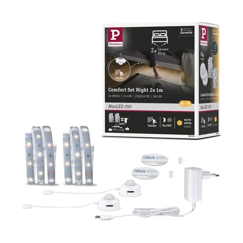 Preisknaller Paulmann MaxLED 250 LED Strip Night Comfort Basisset 1m 2x4W 2x300lm 60LEDs/m 2700K 24VA