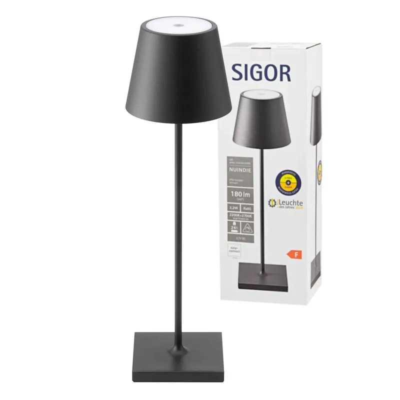 Sigor Nuindie Akku-Tischleuchte nachtschwarz LED rund 380mm IP54 dimmbar Flex-Mood Easy-Connect Billig