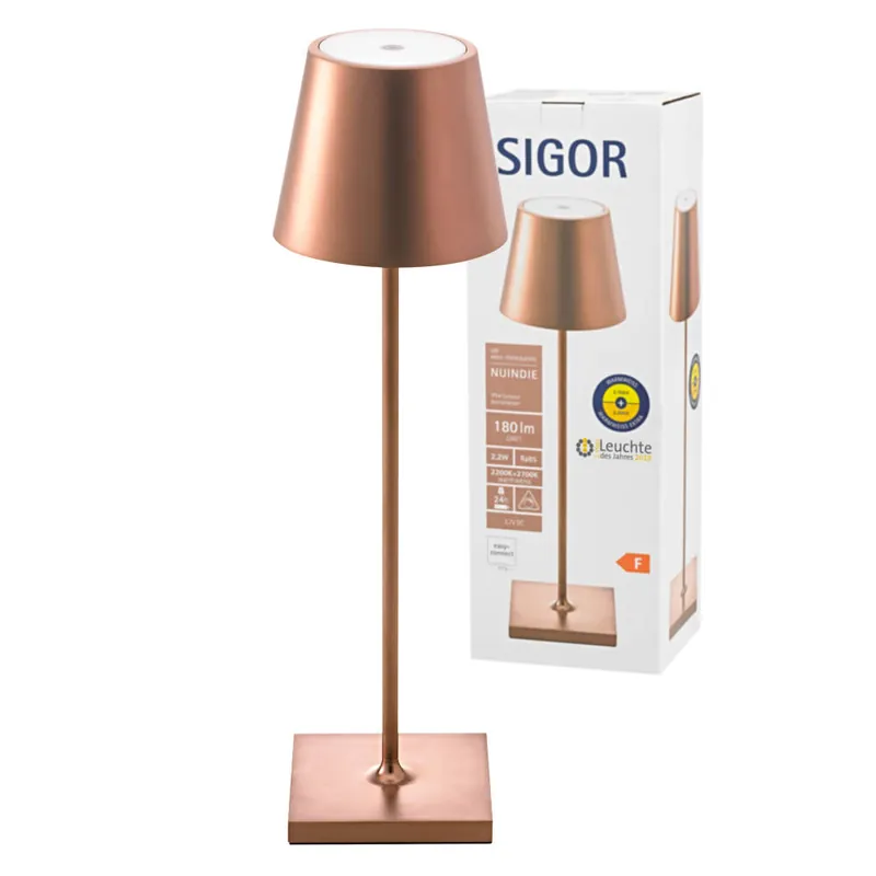 Sigor Nuindie Akku-Tischleuchte bronze LED rund 380mm IP54 dimmbar Flex-Mood Easy-Connect Zertifiziert