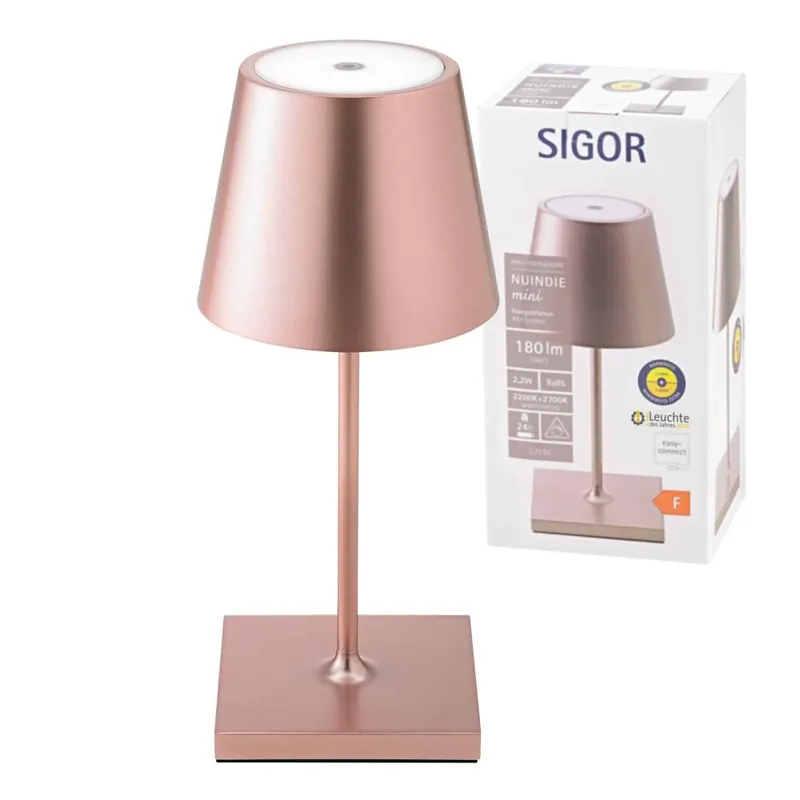 Sigor Nuindie Akku-Tischleuchte mini Roségold LED rund 250mm IP54 dimmbar Flex-Mood Easy-Connect Angebot