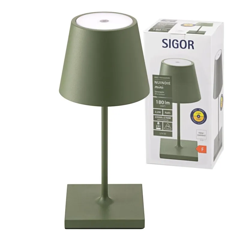 Sigor Nuindie Akku-Tischleuchte mini Tannengrün LED rund 250mm IP54 dimmbar Flex-Mood Easy-Connect Sichere Zahlung