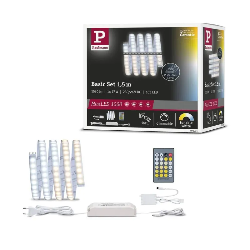 Paulmann MaxLED 1000 LED Strip Tunable White Basisset 1,5m IP44 17W 1020lm/m 108LEDs/m Tunable White 40VA Direktkauf