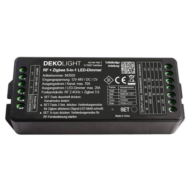 Geprüft Deko-Light Deko-Light, Steuerung RF, RF-smart, LED-Dimmer 5-in1, 5 Kanal, 12-48V, 20A, IP20, Spannungskonstant,