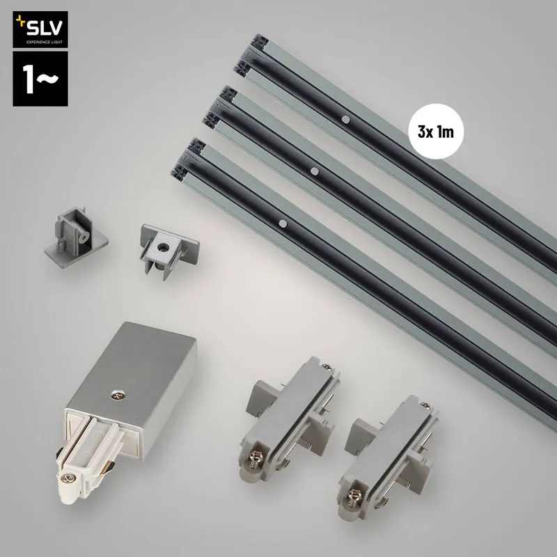 SLV 1-Phasen Schienensystem Starter-Set silbergrau Schnäppchen