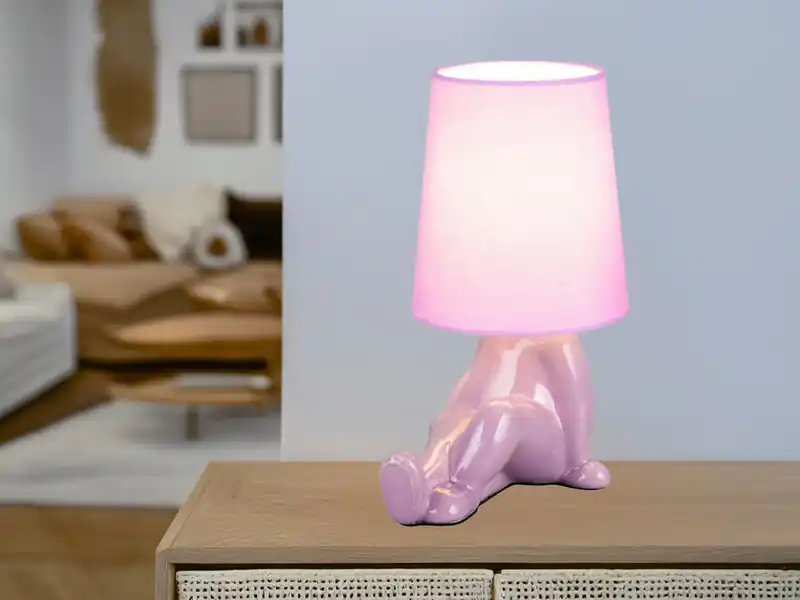 meineWunschleuchte LED Tischlampe Keramik Lila mit Stoffschirm, Höhe 24,5cm Solange Der Vorrat Reicht