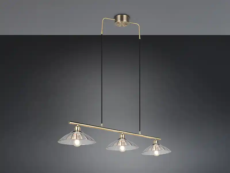 Bestpreis RL LIVE YOUR LIGHT Pendelleuchte ELUNA 3-flammig Altmessing, Glasschirme klar, Breite 100cm