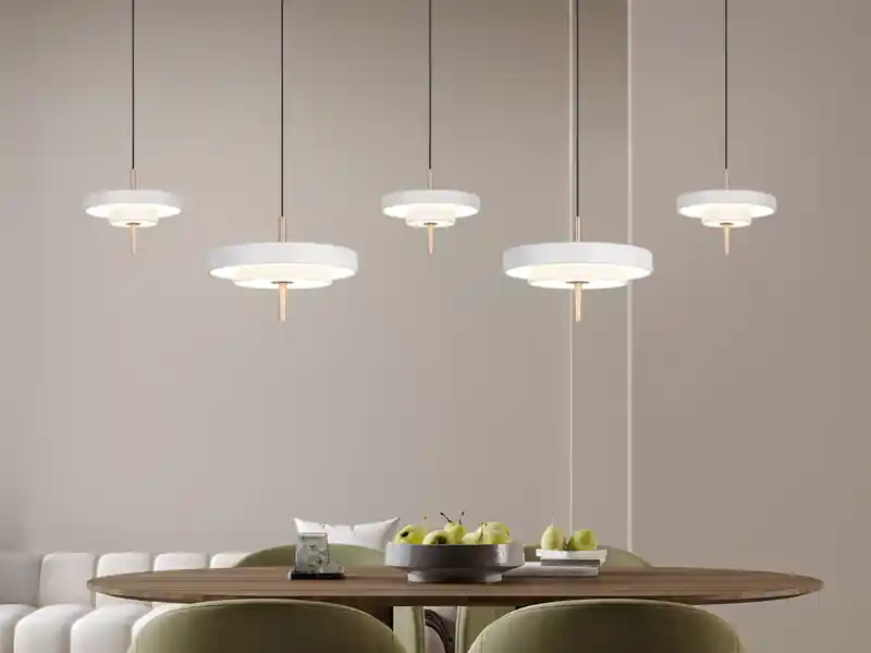 Ausverkauf Trio Leuchten Große moderne LED Pendelleuchte KEATON 5-flammig, Hellgrau Breite 140cm