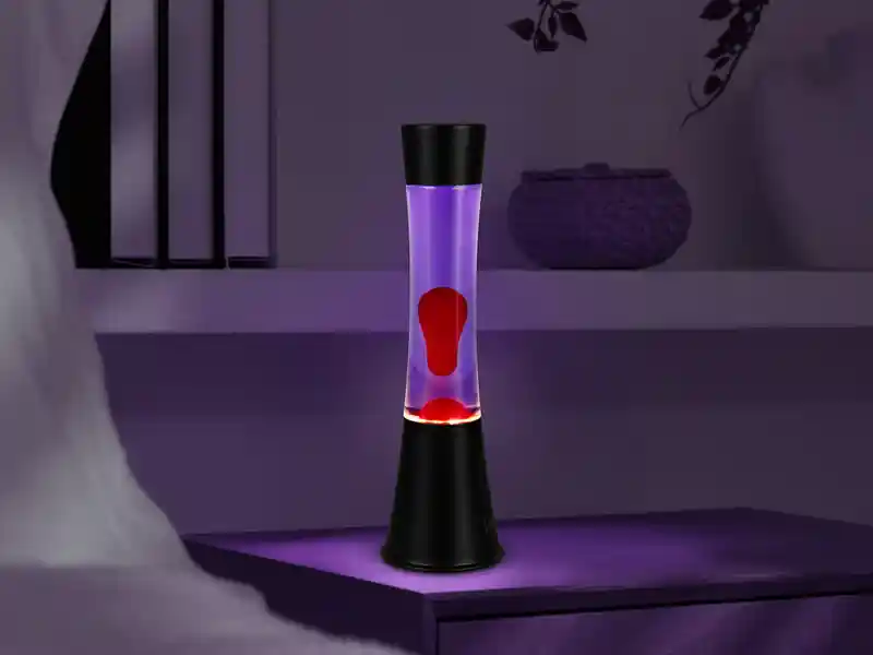 RL LIVE YOUR LIGHT LED Lavalampe ETNA im 90er Jahre Design, Schwarz mit roter Lava, Höhe 39,5cm Preisknaller