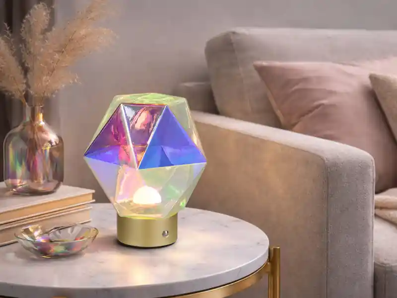 Begrenztes Angebot meineWunschleuchte Kleine ausgefallene Akku Tischleuchte Glas bunt, USB aufladbar, Höhe 17,5cm
