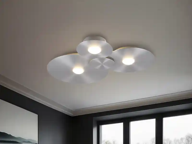 Solange Der Vorrat Reicht RL LIVE YOUR LIGHT Deckenleuchte GRAVITY flach, 3 Scheiben mit LED Ringen, Alu gebürstet, B: 69cm