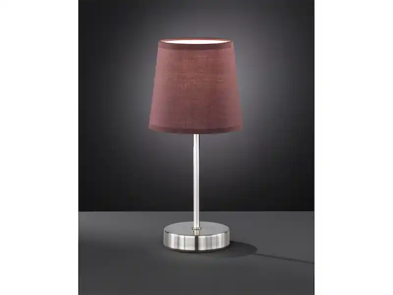 Wochenendangebot meineWunschleuchte LED Tischleuchte Silber mit Stoffschirm Ø14cm in Hellbraun, Höhe 32cm