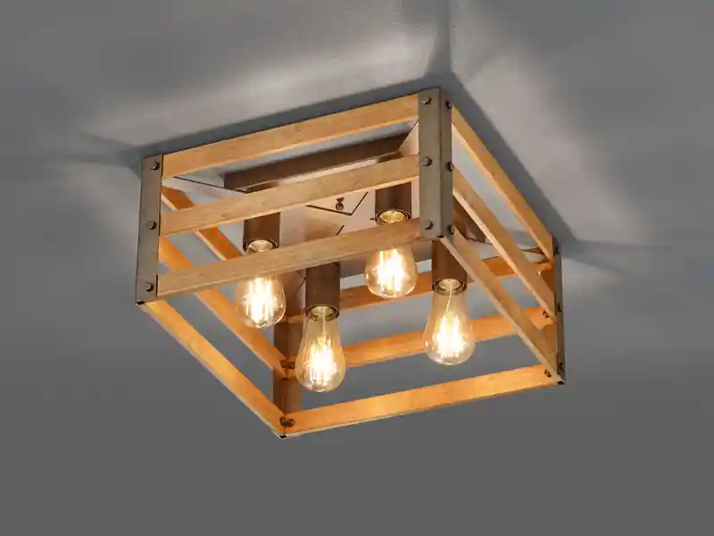 meineWunschleuchte Vintage LED Deckenlampe mit Echtholz Lampenschirm, Quadrat 40cm Must-Have