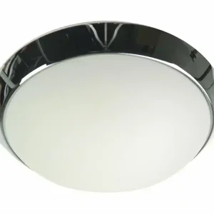 Abverkauf Niermann Deckenleuchte rund, Glas Weiß mit Klarrand, Dekorring Chrom, Ø 30cm