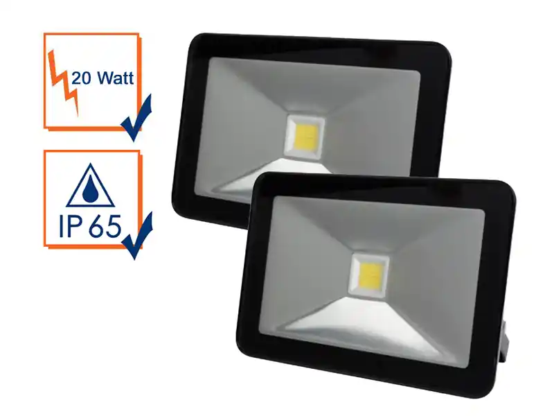 Perel 20 Watt LED Strahler 2er SET, 4000 Kelvin Neutralweiß, IP65, 13x18cm Sonderangebot