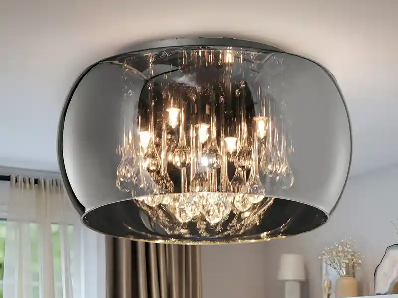 Billig meineWunschleuchte LED Deckenleuchte mit Glas Chrom in Rauchglas Optik & Kristallbehang Ø 40cm