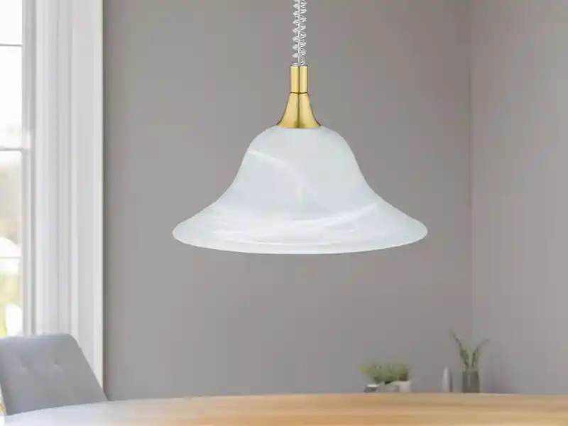 Neue Kollektion Trio Leuchten Zugpendelleuchte VIOLA Glas weiß höhenverstellbar Messing, Ø 39cm