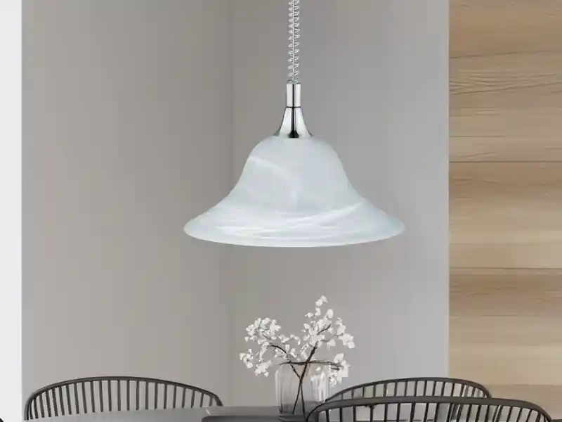 Trio Leuchten Zugpendelleuchte VIOLA Glas weiß höhenverstellbar Silber, Ø 39cm Preisknaller