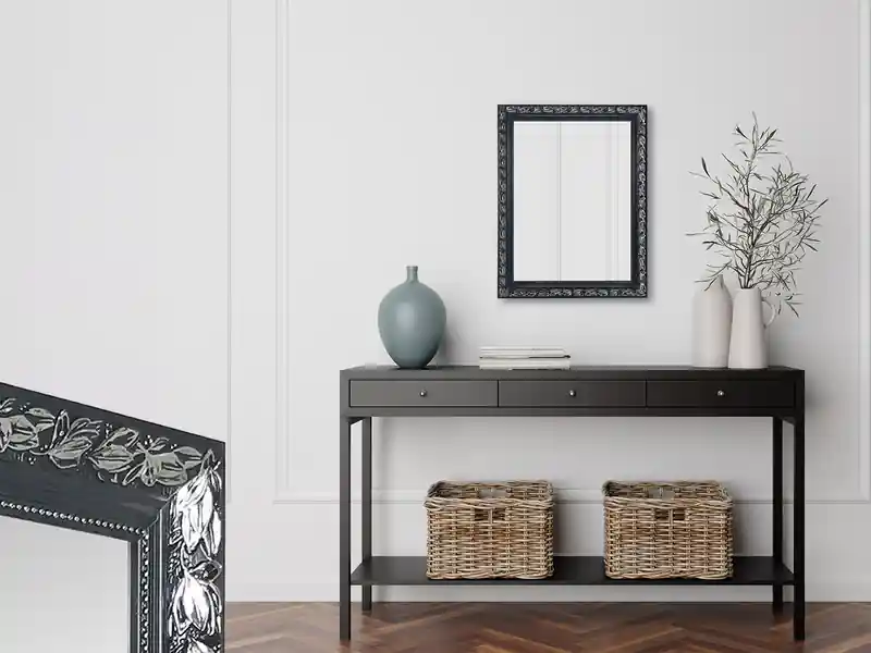 MIRRORS AND MORE Barock Wandspiegel TANJA mit Holzrahmen Schwarz-Silber 55x70 cm Bestseller