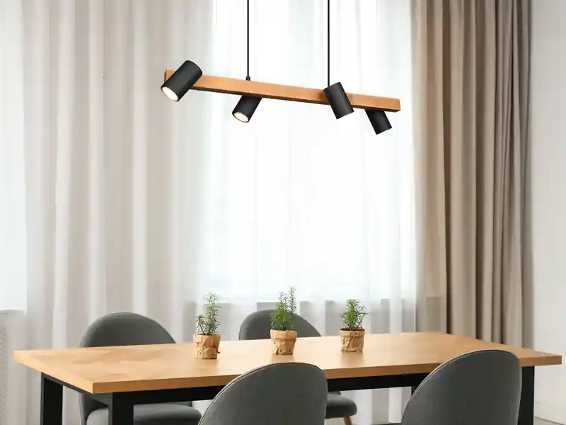 meineWunschleuchte LED Holzbalken Pendelleuchte 4-flammig Schwarz, Breite 80cm Super-Preis