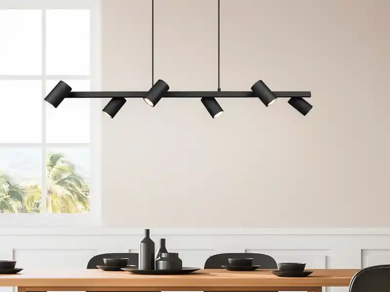 meineWunschleuchte LED Balkenpendelleuchte 6-flammig lang in Schwarz, Breite 115cm Garantierte Lieferung