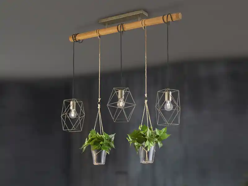 meineWunschleuchte Vintage LED Balkenpendelleuchte 3-flammig mit Naturholz für Pflanzen Top-Seller