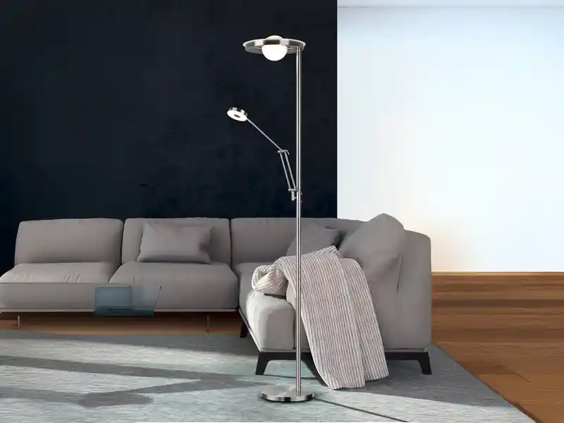 Trio Leuchten LED Deckenfluter BARRIE mit Leselampe verstellbar Silber 181cm Sale