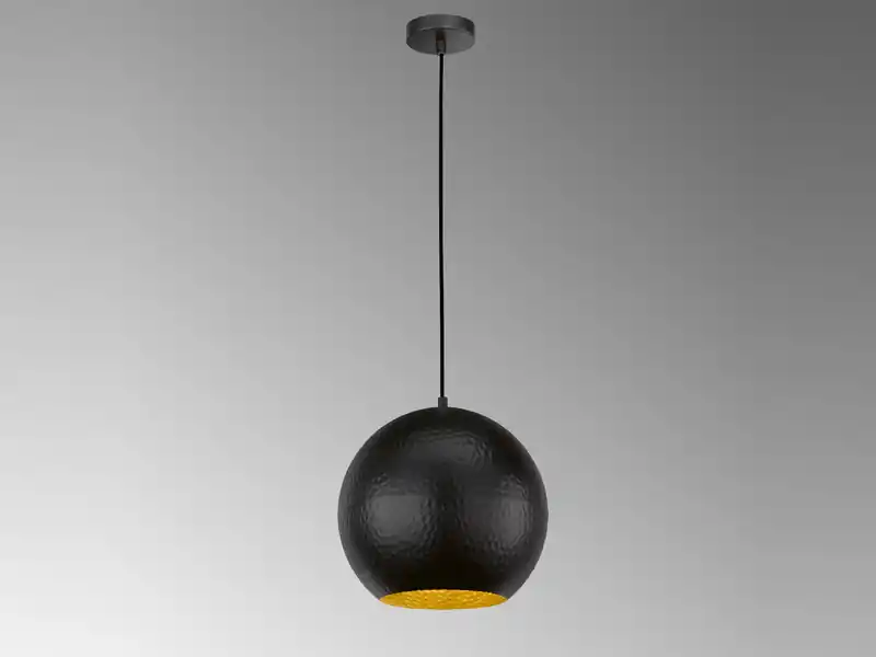 meineWunschleuchte LED Hängelampe Kugel 1-flammig Schwarz, Lampenschirm innen Gold, Ø 30cm Highlight