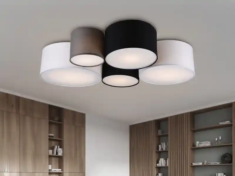 Sofort Bestellen Trio Leuchten Deckenleuchte HOTEL 5-flammig, Stoff Lampenschirme mehrfarbig, Breite 90cm