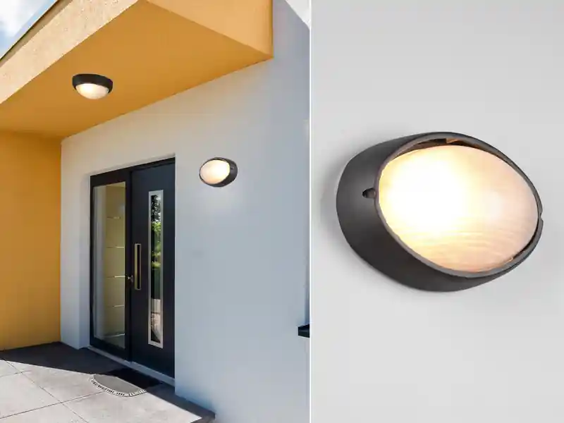 Neue Ware meineWunschleuchte Außenwandleuchte TEMO Schwarz Fassadenbeleuchtung IP44 oval Breite 21,3cm
