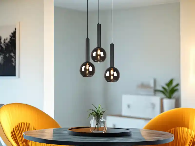 meineWunschleuchte LED Pendelleuchte Industrial 3-flammig Rauchglas-Kugeln, Ø 45cm Expressversand