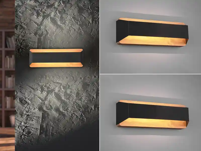 Nur Für Kurze Zeit meineWunschleuchte LED Holz Wandlampen 2er Set Up and Down mit Stufen Dimmer Schwarz, Breite 35cm