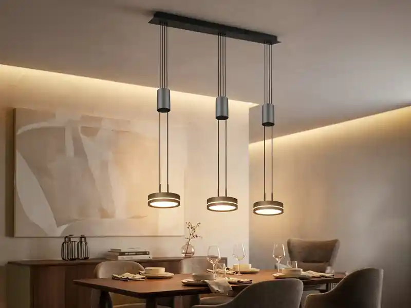 Markenprodukt Trio Leuchten LED Pendelleuchte FRANKLIN 3-flammig höhenverstellbar dimmbar Anthrazit, B: 85cm