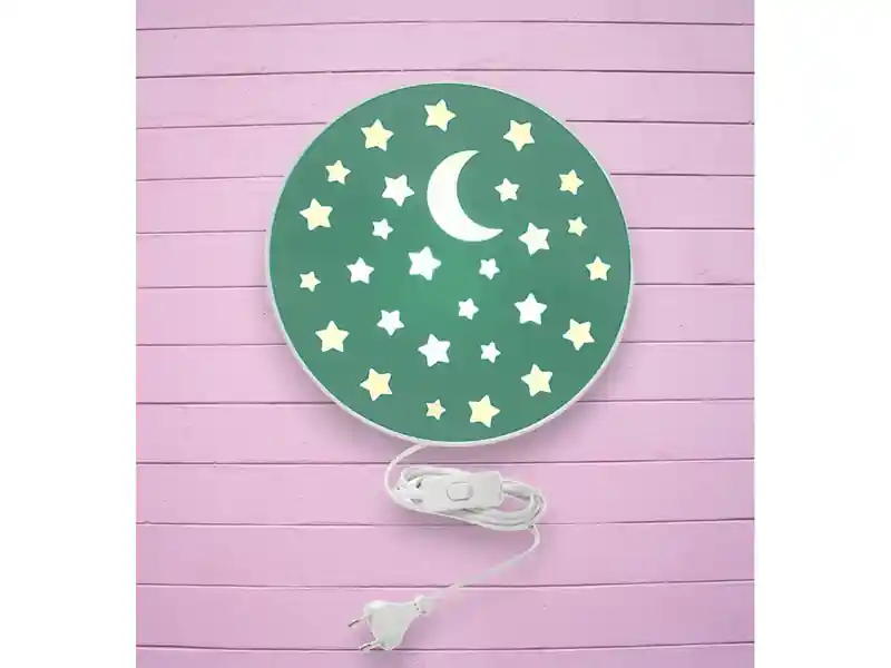 Must-Have Niermann Kinderzimmer Wandlampe mit Mond & Sternen Grün Schalter & Stecker, Ø 25cm