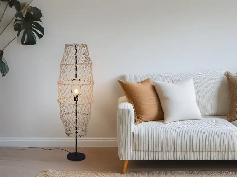 Neu RL LIVE YOUR LIGHT Kleine Boho Stehlampe HIVE Lampenschirm geflochten aus Hanfseil, Höhe 120cm
