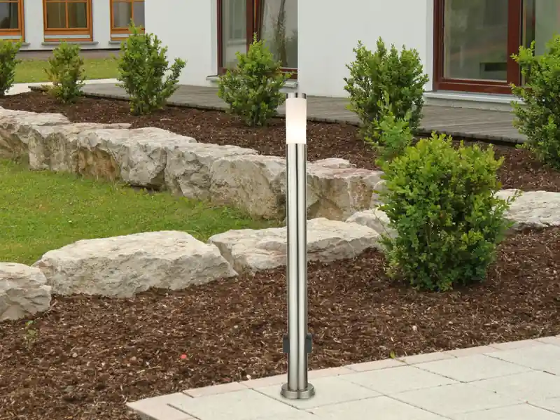 meineWunschleuchte LED Wegeleuchte aus Edelstahl in Silber mit zwei Steckdosen, Höhe 110cm Günstig