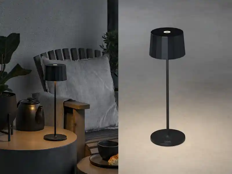 Saisonangebot Konstsmide Wiederaufladbare LED Outdoor Akku Tischleuchte POSITANO dimmbar Schwarz, H: 35cm