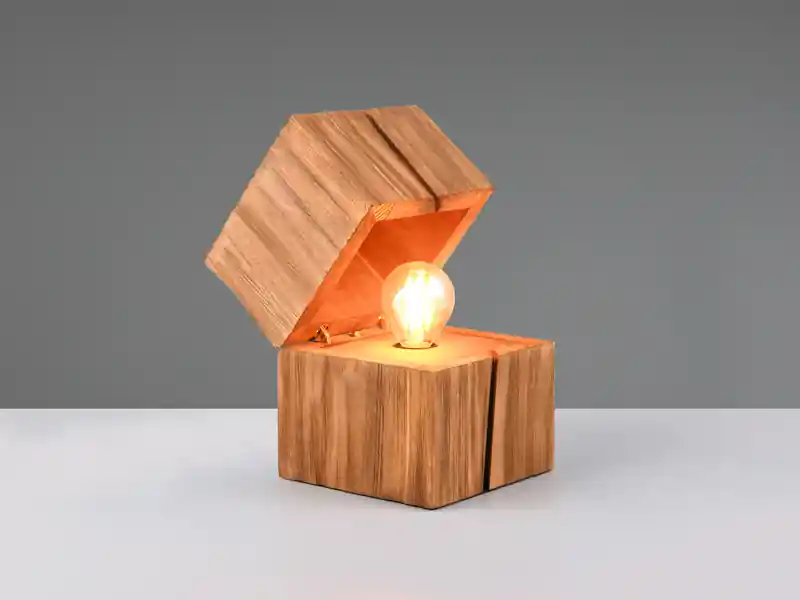 Nur Heute Trio Leuchten Aufklappbare LED Tischleuchte TREASURE aus Naturholz, Höhe 16cm