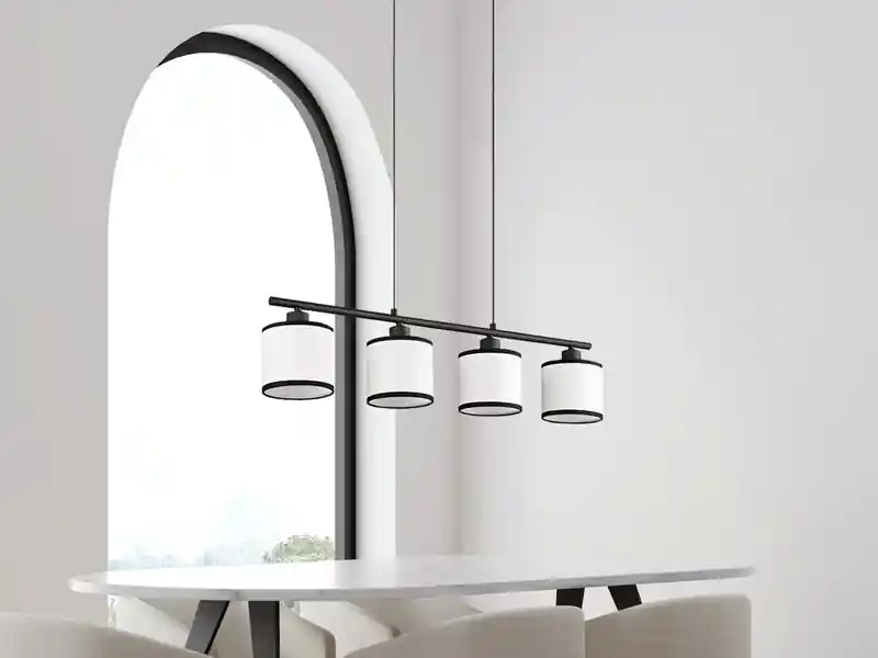 meineWunschleuchte LED Balkenpendelleuchte 4-flammig mit Stoffschirmen Schwarz/Weiß, Breite 75cm Preis Gesenkt
