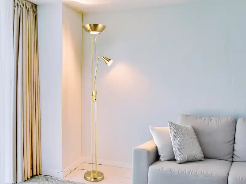 Top-Preis meineWunschleuchte Klassischer LED Deckenfluter mit Leselampe in Messing matt, Höhe 181,5cm