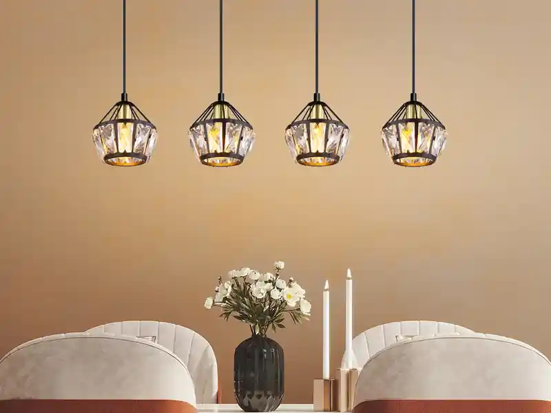 Jetzt Kaufen meineWunschleuchte LED Pendelleuchte 4-flammig Metall Schwarz Gold mit Glaskristallen, Breite 73cm