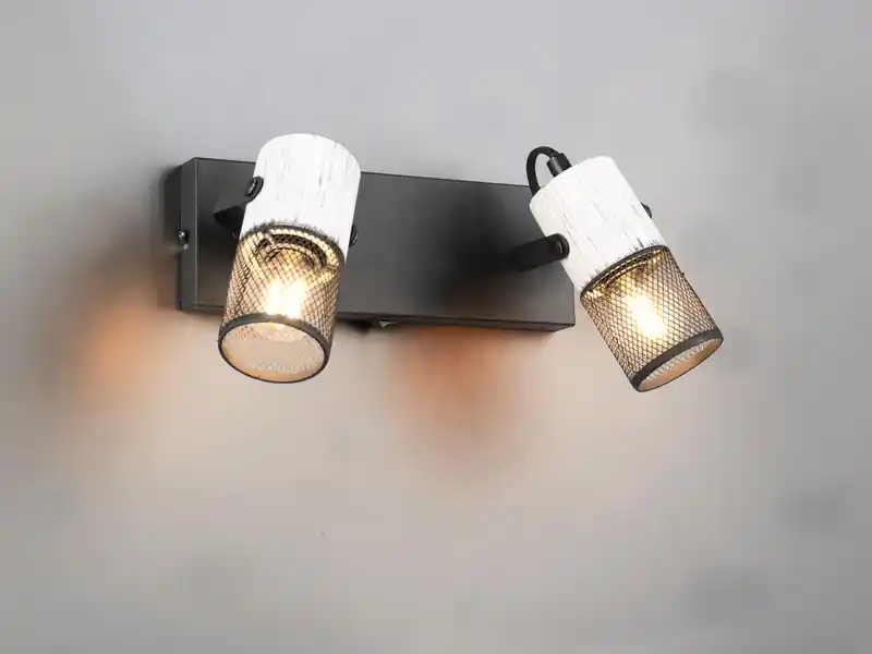 Preis Gesenkt meineWunschleuchte LED Wandstrahler 2-flammig mit Schalter, Schwarz & Holz Weiß, Breite 26cm