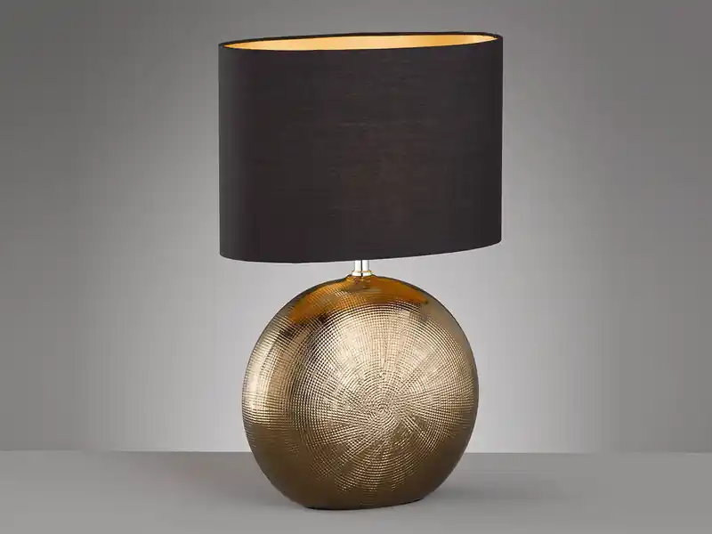 meineWunschleuchte LED Tischlampe mit Keramikfuß Bronze Antik & Stoffschirm Schwarz Gold, Höhe 53cm Angebot
