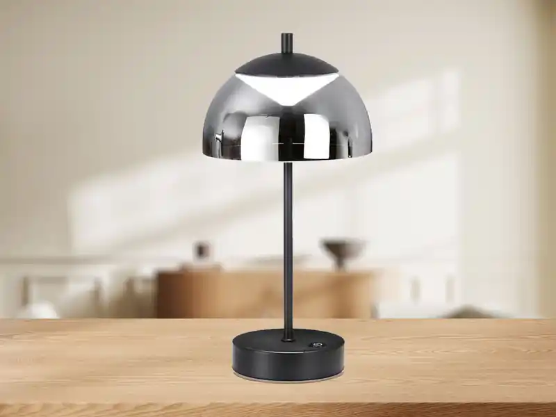 FHL easy Kabellose Akku Tischleuchte RIVA Schwarz / Rauchglas dimmbar, Höhe 35cm Must-Have