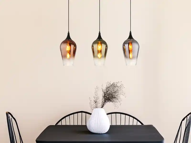 Billig Globo Ausgefallene Pendelleuchte LAVUS mit drei bunten Glasschirmen, Breite 83cm