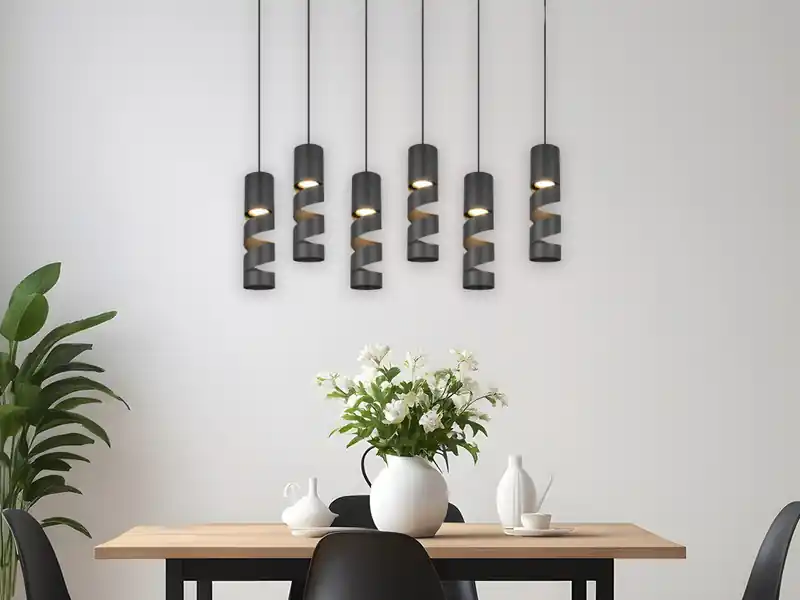 Bestpreis Trio Leuchten Moderne Pendelleuchte STREAM 6-flammig aus Metall in Schwarz, Breite 100cm