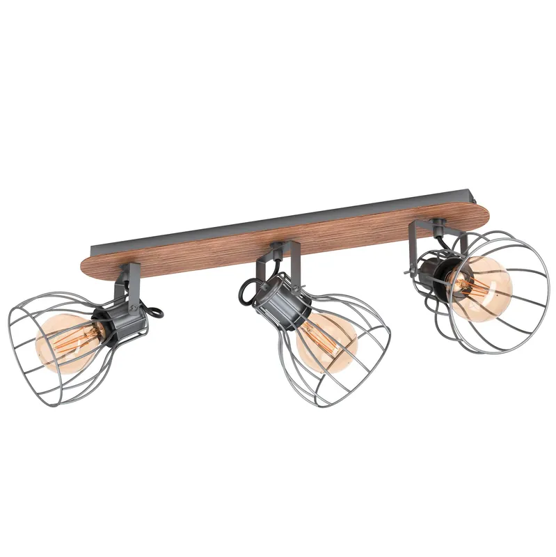 Günstig Eglo Deckenstrahler SAMBATELLO braun silber Holz E27 max. 40W schwenkbar