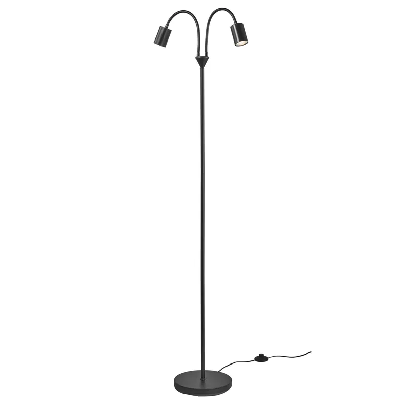Neu Dänische Stehleuchte Explore Nordlux schwarz mit Flexarm Stehlampe 2x GU10